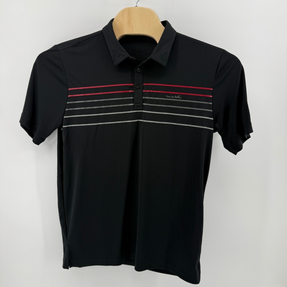 TravisMathew Mens Black Striped Performance Golf Polo Shirt Size Large L